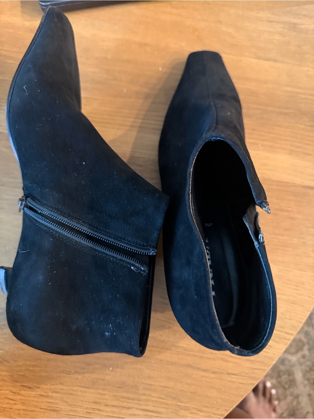 Prada Black Suede square pointed Ankle Booties with Side Zipper